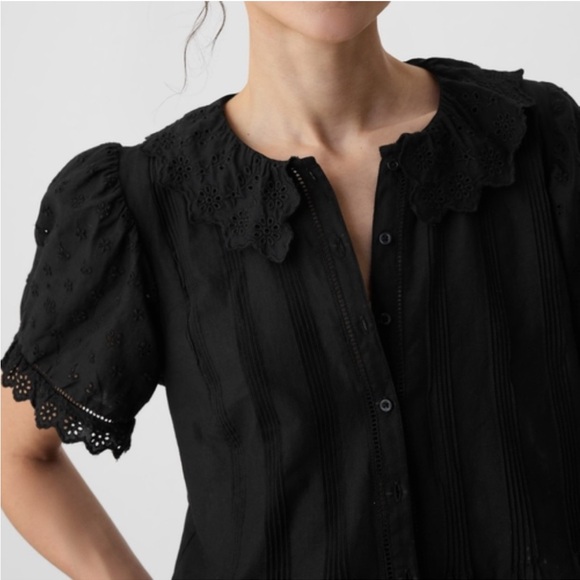 Gap x DOEN Black Eyelet Shirt in size large - Picture 2 of 7